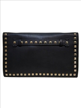 Vegan Leather Black W/ Gold Studs Convertible Clutch ~ EUC